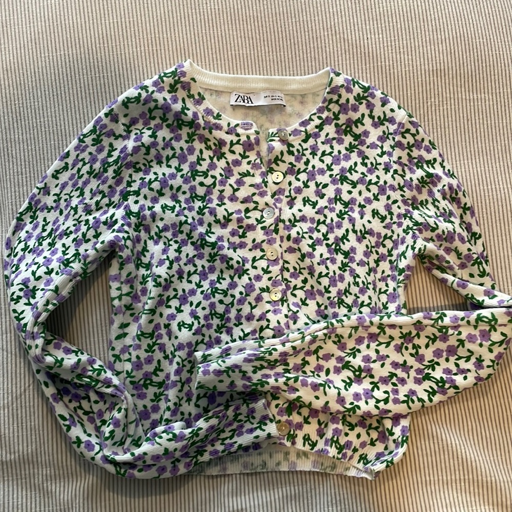 Zara Cropped Printed Floral Cardigan | Sz Small